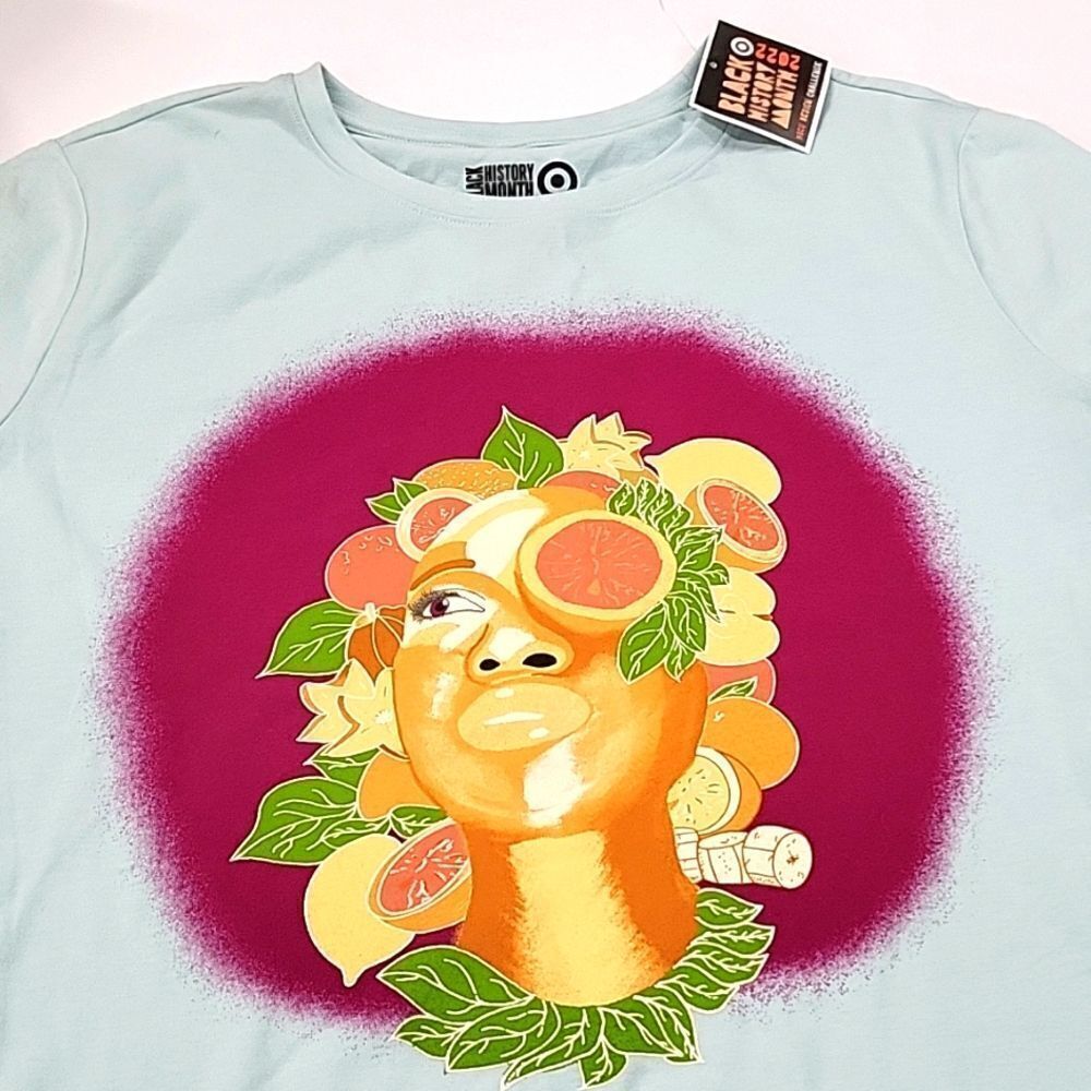 Target Women’s Fruitful Woman Short Sleeve Graphic Tee Shirt Blue Nwt